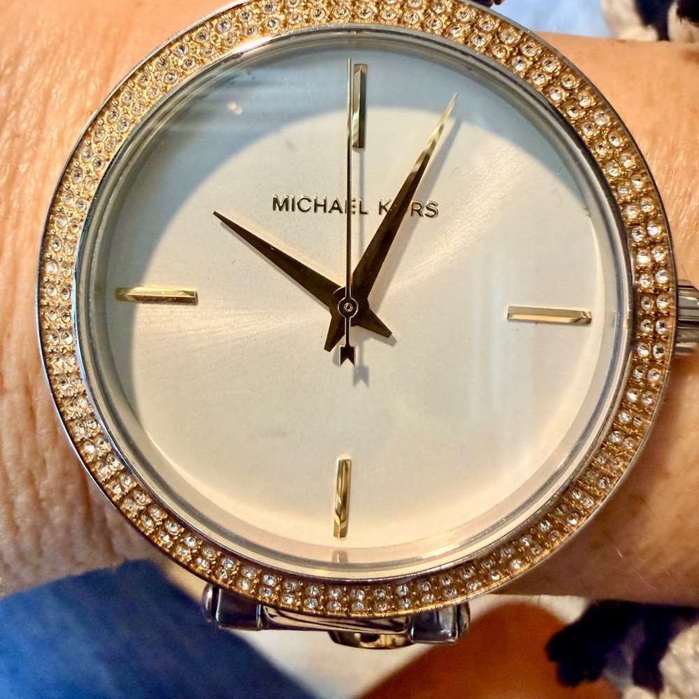 Michael Kors ‘Catelyn’ Two-Tone Crystal-Embellished Chain Watch